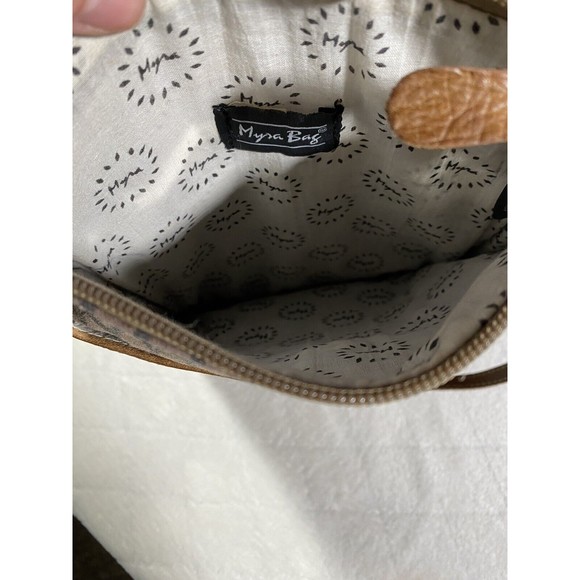 Myra Bag Leather Canvas Crossbody Purse Adjustable Strap Neutral Colors Boho - Picture 5 of 9